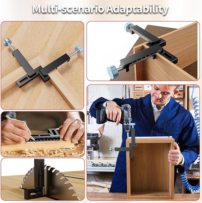 Preciva Corner Clamps for Woodworking, 90 Degree Positioning Squares with 4 C-Clamps, High-Strength Aluminum Alloy for Perfect Right Angle on Cabinets, Frames, Drawers (black-1)