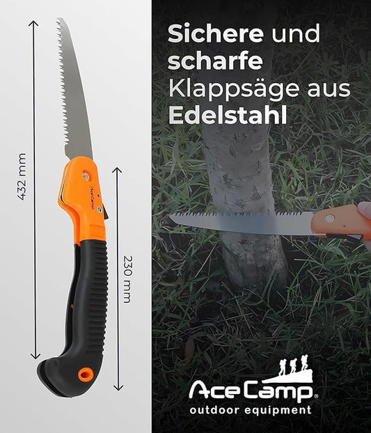 AceCamp 8 Inch Folding Hand Saw for Camping, Trees, Pruning, Hunting, Woodworking, Hiking, Trimming, Drywall, PVC, Portable and Foldable Wood Saw with Non-Slip Grip