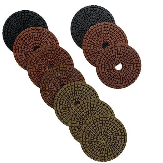 5" Wet Diamond Polishing Pads Set (2X50, 2X100, 2X200, 2X400, 2X800, 2X1500, 2X3000 Grit) - Dark Resin for Granite, Marble, Quartz, Engineered Stone