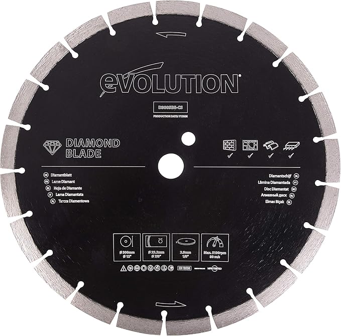 Evolution Power Tools Diamond Blade 12-Inch for Disc Cutter, Concrete Saw | 1 Inch Arbor | Segmented Diamond Edge | Blade for Reinforced Concrete, Stone, Brick, Masonry