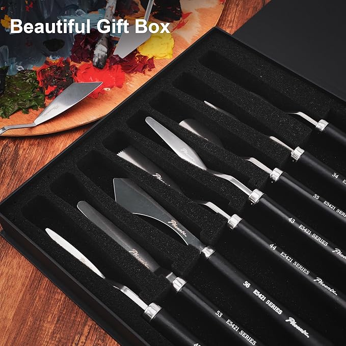 PHOENIX Flexible Palette Knife Set - 8 Stainless Steel Painting Knives with Gift Box, Art Knife with Wood Handle, Paint Spatula for Oil Acrylic Paint