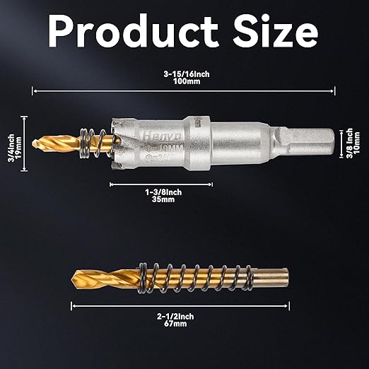 Hole Saw 3/4" (19mm) Heavy Duty Carbide with 2 Pilot Drill Bits - Metal Hole Cutter Cuts Stainless Steel, Iron, Copper, Brass, Plastic