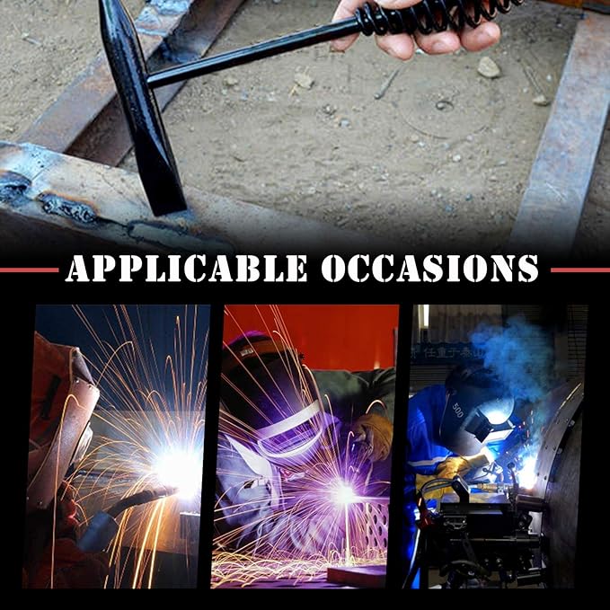 Hilitchi 4Pcs Welding Slag Removal Tool Set, 8inch Multi-Function Welding Pliers, Welding Chipping Hammer with Coil Spring Handle, Wire Brush Wire Scratch Brush for Cleaning Rust and Welding Gloves