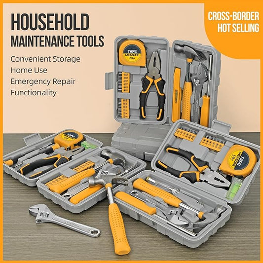 20 Pcs Home Tool Set, Basics Household Tool Kit with Small Mini Carrying Box for Men and Women DIY (Yellow)