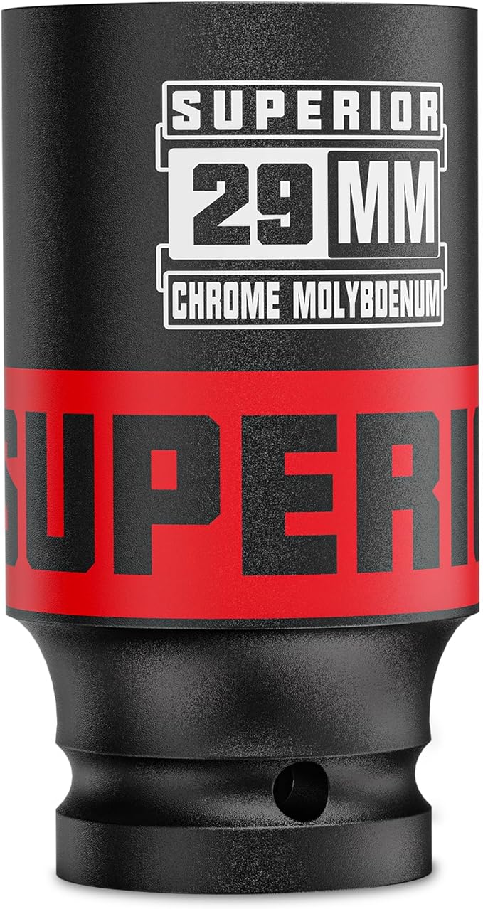 1/2" Drive Impact Socket, 29 mm Deep Socket, Metric, 6 Point, CR-MO, for Automotive Maintaince Truck Tires Jumbo Fasteners