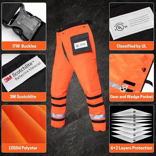 Technical Wrap Chainsaw Chaps by UL Class A 8 Layers Chainsaw Pants Apron Style Orange