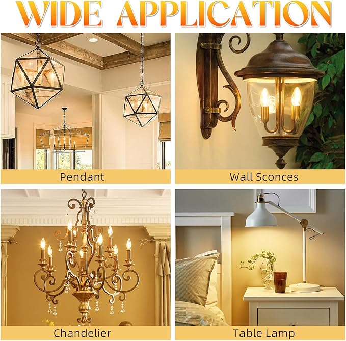 E12 Candelabra Bulb 40 watt Equivalent, E12 LED Bulb Non-Dimmable Chandelier Light Bulbs, B10 Candle Light Bulbs 2700K Soft White, 90+CRI, 400LM, Cear Glass, 12 Pack