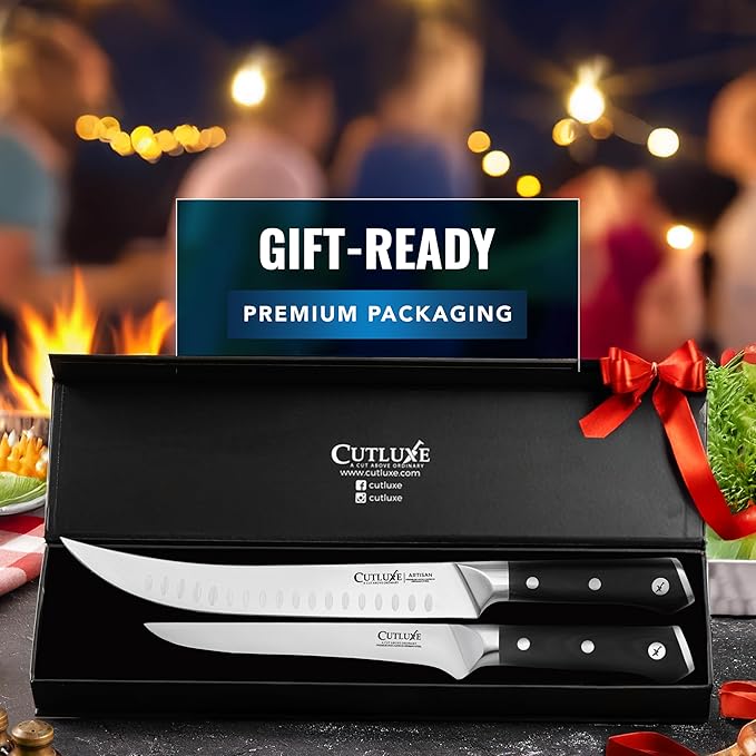 Cutluxe Butcher Carving Set ??Cimeter Breaking & Boning Knives for Meat Cutting ??Professional Knife, Razor Sharp German Steel, Full Tang, Ergonomic, Butcher Knives for BBQ ??Artisan Series