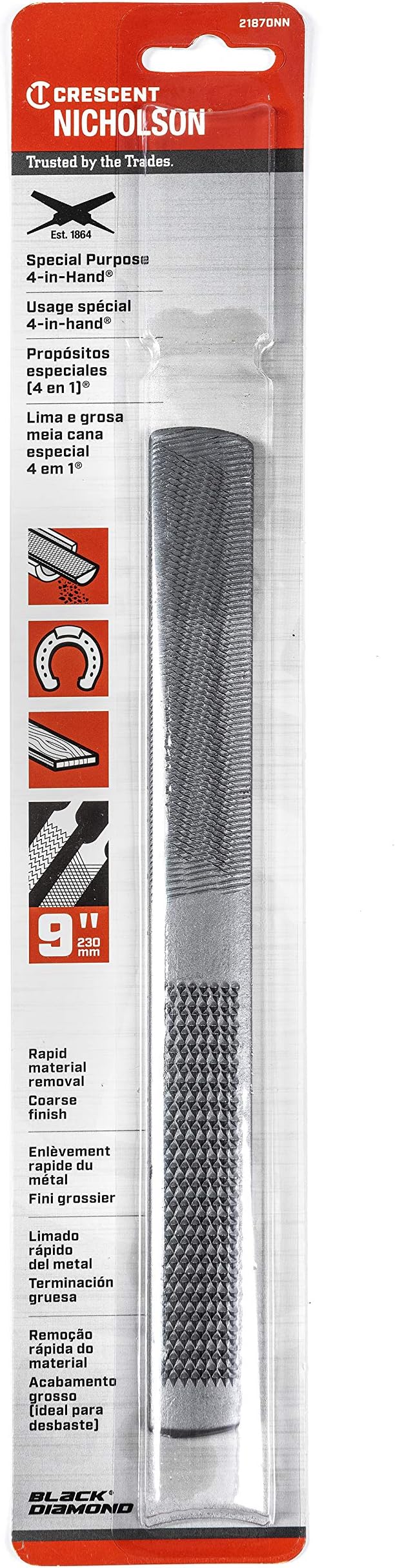 Crescent Nicholson 9" Four-In-Hand Rasp and File - 21870NNN, Multi, One Size