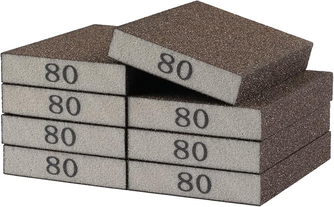 8 Pack Sanding Sponge, Sanding Blocks 80 Grit Assortment, Sand Paper for Wood Furniture, Sander Pads, Washable and Reusable Sandpaper for Drywall Metal Glasses Repair (80 Grit)