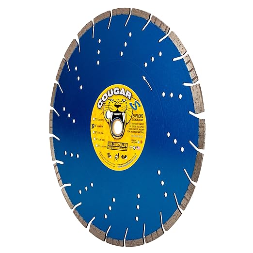 Cougar S 14 Inch Concrete Diamond Blade, Supreme Segmented Blade, Dry/Wet Fast Cutting High-PSI Concrete, Asphalt, Green Concrete, Stone, 1"-20mm Arbor