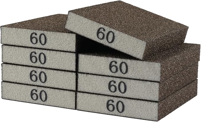 8 Pack Sanding Sponge, Sanding Blocks 60 Grit Assortment, Sand Paper for Wood Furniture, Sander Pads, Washable and Reusable Sandpaper for Drywall Metal Glasses Repair (60 Grit)