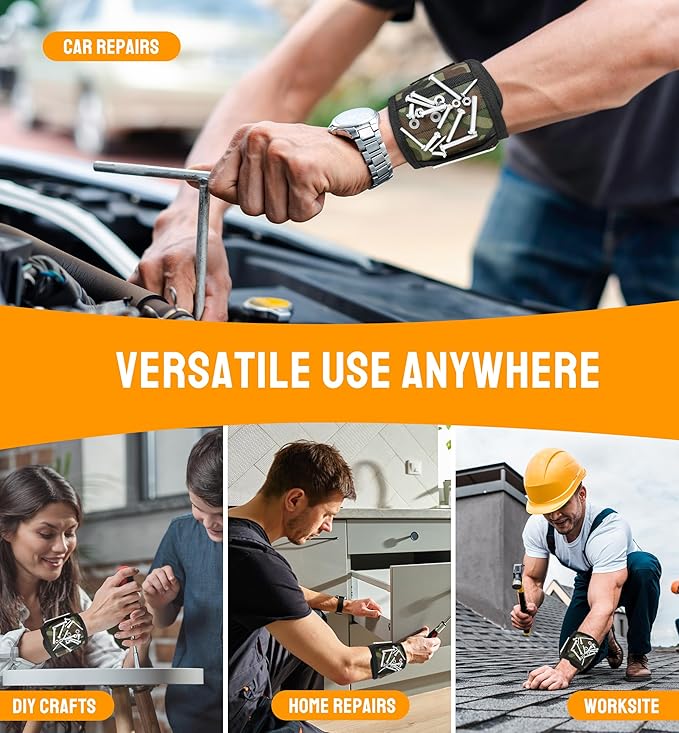 HiRui Magnetic Wristband for Tools ??Ultra-Strong 15 Neodymium Magnets Hold Screws, Nails & Bits, Dual Pockets ??Hands?멑ree for DIY, Home Repairs, Auto ??Gift?멢eady for Dad, Husband, Grandpa (CAMO)
