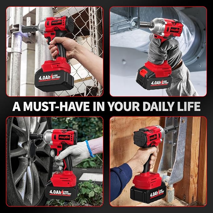Cordless Impact Wrench 1/2 Inch, 406Ft-lbs (550N. M) Brushless Impact Gun Kit, 3000RPM High Torque Power Impact Wrench, 4.0Ah Battery & Fast Charger, Electric Impact Driver for Car Home