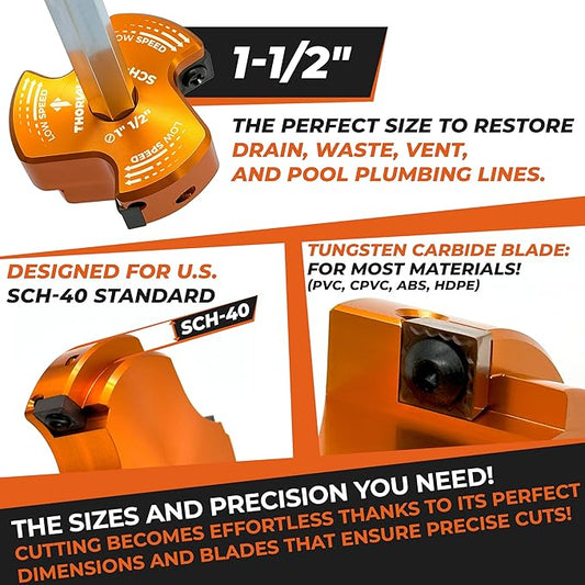 THORVALD PVC Pipe Reamer TriForce - with Tungsten Carbide Blades - Video Tutorial + User Guide - 3 Blades PVC Fitting Saver for Plumbing - Tool Size: 1-1/2″