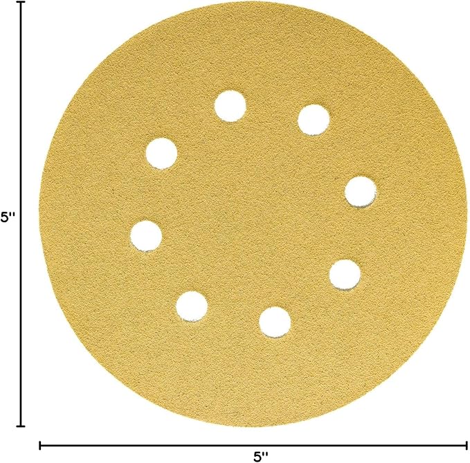 Dura-Gold Premium 100 Grit 5" Sandpaper Discs, 8 Hole Pattern Dustless, 50 Discs - Hook & Loop Backing for Orbital DA Sander, Detailing Finishing Color Sanding Automotive Paint Woodworking