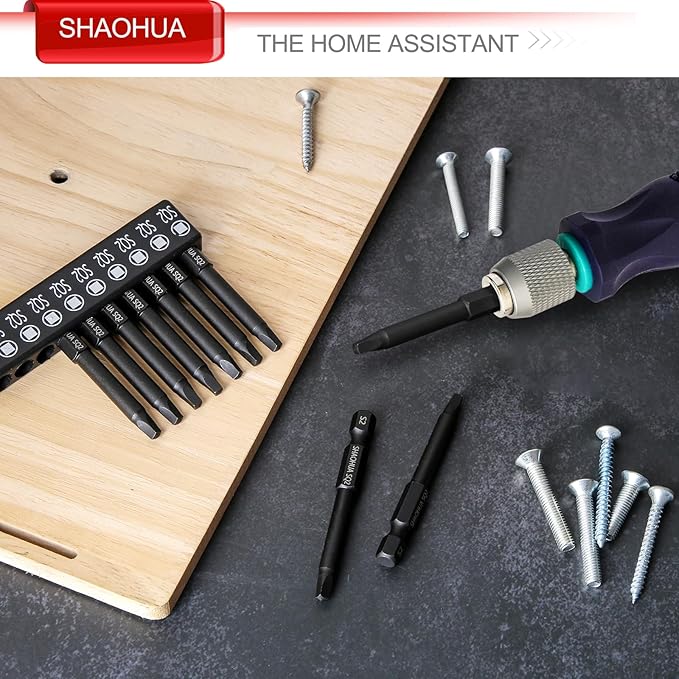 11PCS Square Drive Bits, 10PCS Square Screwdriver Bits and 1PCS 1/4 Hex-Shank Magnetic Bit Driver, 2.3" Long Square Bit #2, S2 Alloy Steel Pocket Hole Jig System SQ2 Bits, SQ2 Impact Driver Bits