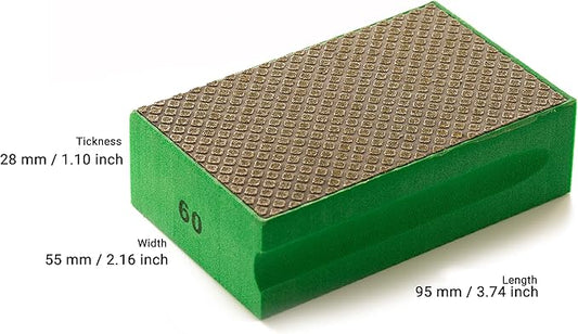 GLASS POLISH PRO Diamond Hand Polishing Pad, Grit 60 Very Coarse Foam Sanding Block for Quick Stock Removal and Grinding of Glass, Tiles, Ceramics, Concrete, Granite, Marble, and More - GP15003