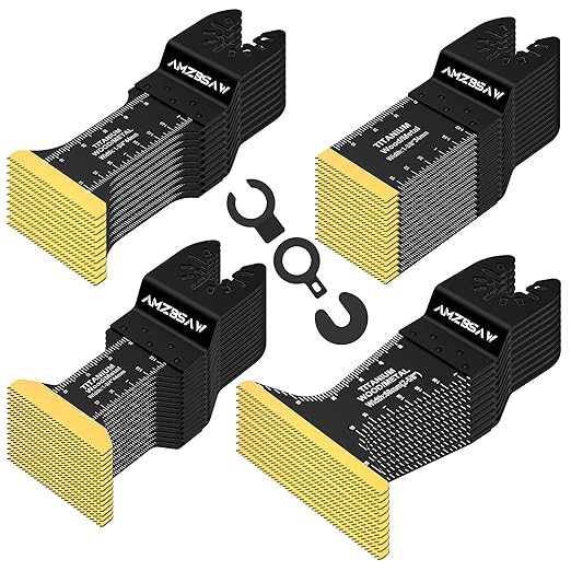 50 PCS Titanium Oscillating Saw Blades Metal Cutting, 4 Types Multitool Blades for Hard Material Soft Metal Nails and Wood Plastic, Multi Tool Blades Kits Fit Dewalt Ryobi Milwaukee Bosch