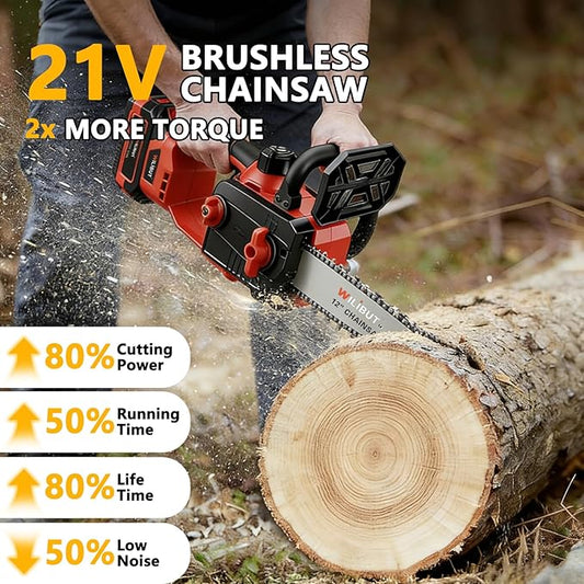 12" Brushless Electric Chainsaw Cordless, Compact Chain Saw with 2 x 4.0Ah Battery and Charger, Auto Oiler, Low Kickback, 20V Battery Powered Chainsaw for Pruning, Tree Trimming, Wood Cutting