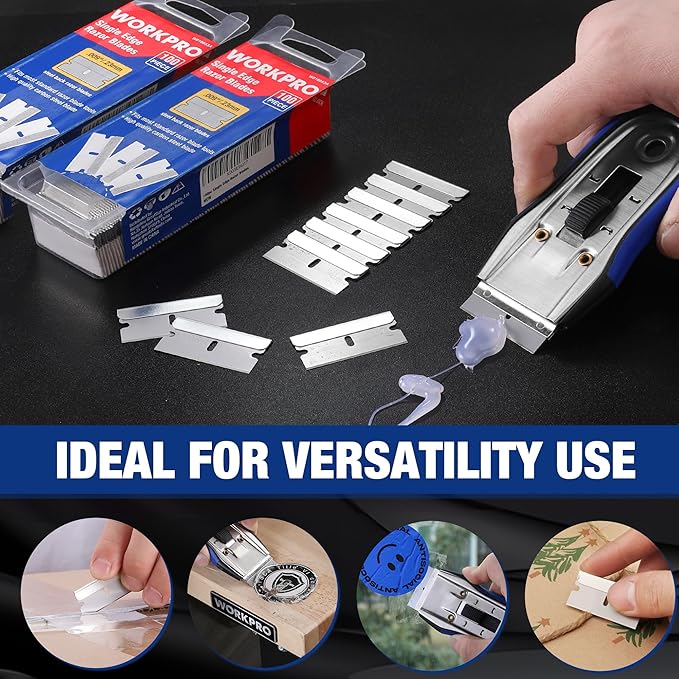 WORKPRO 800-Pack Single Razor Edge Blades, Industrial Scraper Razor Blades, High Carbon Steel One Edge Razor Blades