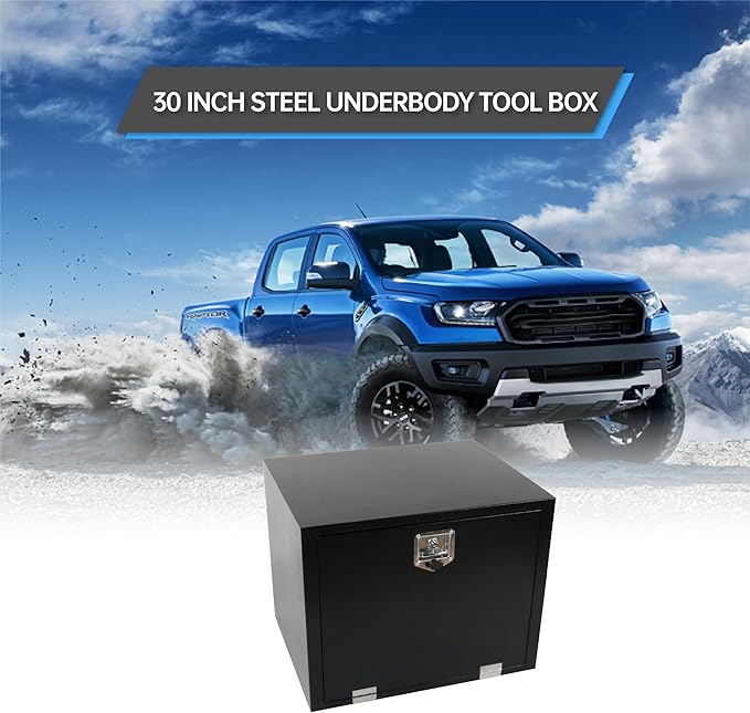 30 Inch Steel Underbody Tool Boxes, Heavy Duty Underbody Toolbox for Truck with Latch, Black (30''*24''*24'')