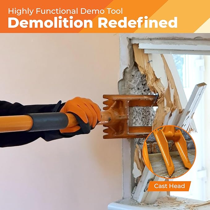 Gutster 48??Demolition Pry Bar & Crowbar ??Round Handle Wrecking Bar for Ceiling & Wall Demo ??Heavy Duty Nail Puller Tool for Contractors, Firefighters & Home Renovations