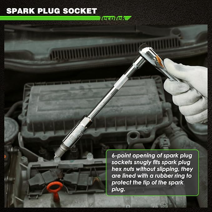 17-Pieces Drive Tool Accessory Set, Spark Plug Socket Set, Includes 1/4" & 3/8??Drive Extension Bar, Socket Adapter, Universal Joints, Spark Plug Sockets, Professional Socket Accessories, Cr-V