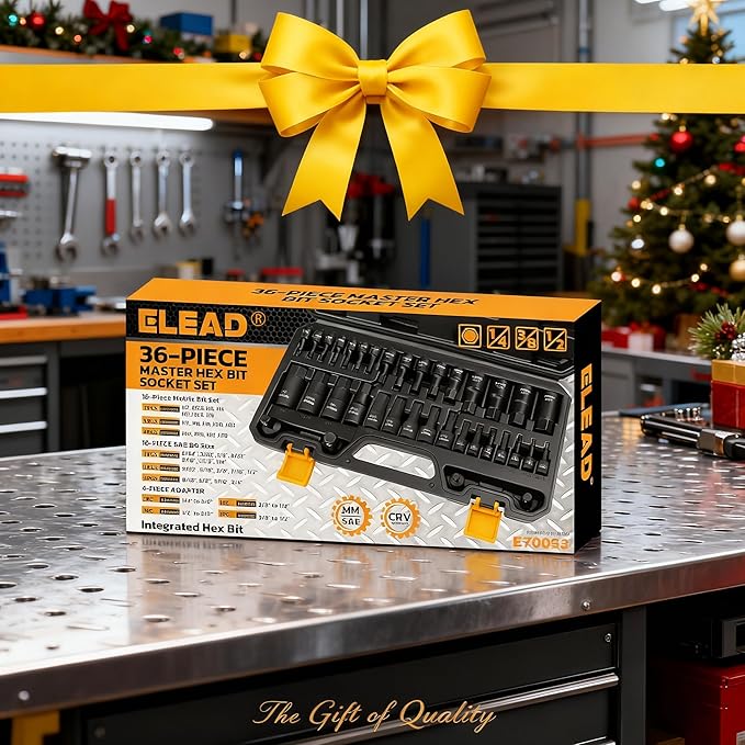 Hex Bit Impact Socket Set: 36-Piece with 4 Adapters, 1/4", 3/8", 1/2"Drive Master Allen Socket Set, Cr-V Steel, SAE and Metric, H5-H19 & 3/4"-5/64", Reinforced Storage Case, Automotive Mechanic