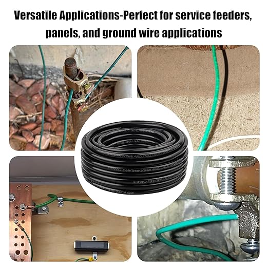XRDS -RF 4AWG THHN Wire, 10FT Black Stranded Copper Electrical Wire, Nylon Jacket, 600V Rated, Heat & Abrasion Resistant THHN/THWN-2 Cable for Household, Automotive, Solar, RV, Inverter