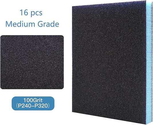 16Pcs 100 Grit Sanding Sponge, Jamiikury Medium Sanding Blocks Washable and Reusable, Wet Dry Sandpaper Sponge for Wood Metal FurniturePaint and Drywall