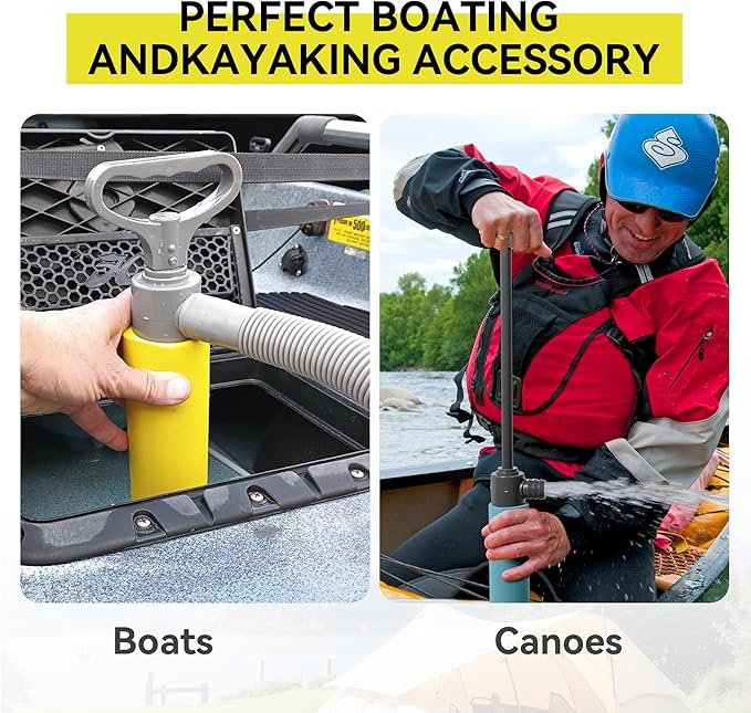 Manual Bilge Pump for Boats Kayak Canoe - Portable Siphon Pump, Kayak Bailer with Reversible Hose,Yellow,19Inch