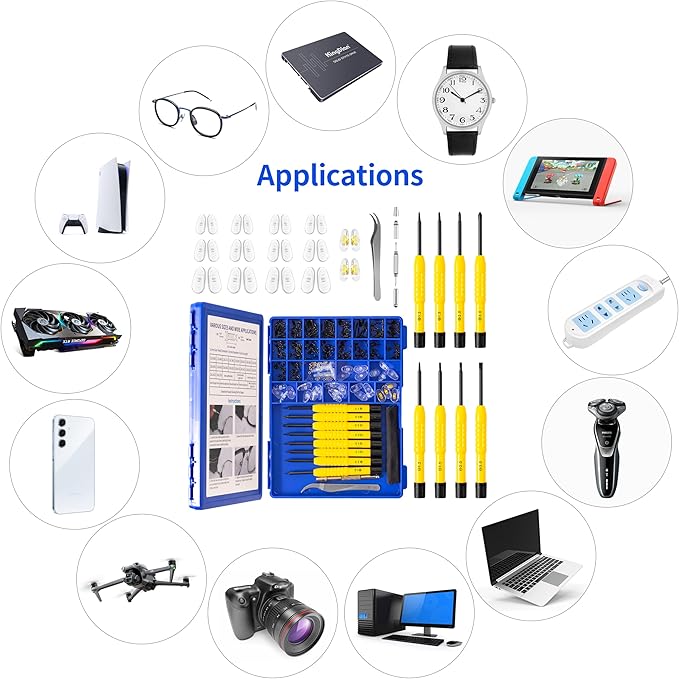 Upgrade Version All-in-One Magnetic Glasses Repair Kit with Black Screw, Eyeglass Repair Tools Kit with Precision Screwdriver Sets, Nose Pads, Tweezer