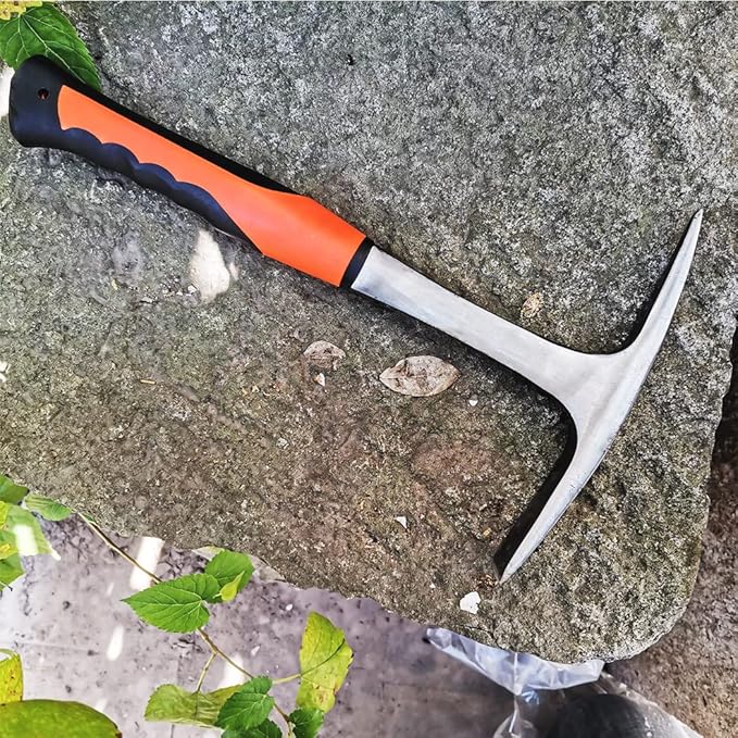 Rock Pick,Forged Brick Hammer, Geologist Rock Pick, Mason's/Bricklayer's Hammer-28 oz Masonary Tool with Pointed Tip &Forged Steel Construction-Shock Reduction handle (point&flat)
