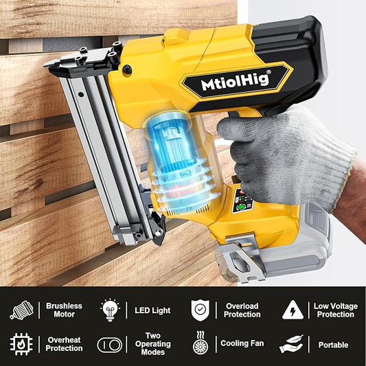 Cordless 18GA Brad Nailer Compatible with Dewalt 20V Max, 18 Gauge Nail Gun with 1000 Nials for Wood Carpentry, Brushless, 2 Mode, 5/8 to 1-1/4 Inch, Tool Only