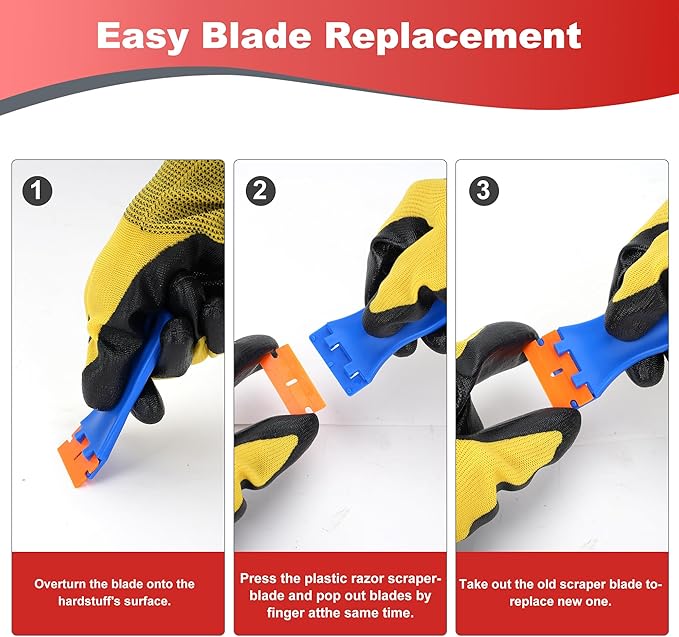 Razor Blade Scraper with 2 Pcs Plastic Scraper, Scraper Tool for Cooktop, Oven, Stove, Labels Decal, Plastic Blades for Clean Glass Window, Scraper Buit-In Blade torage, Upgraded Lock Mechanism,Gray