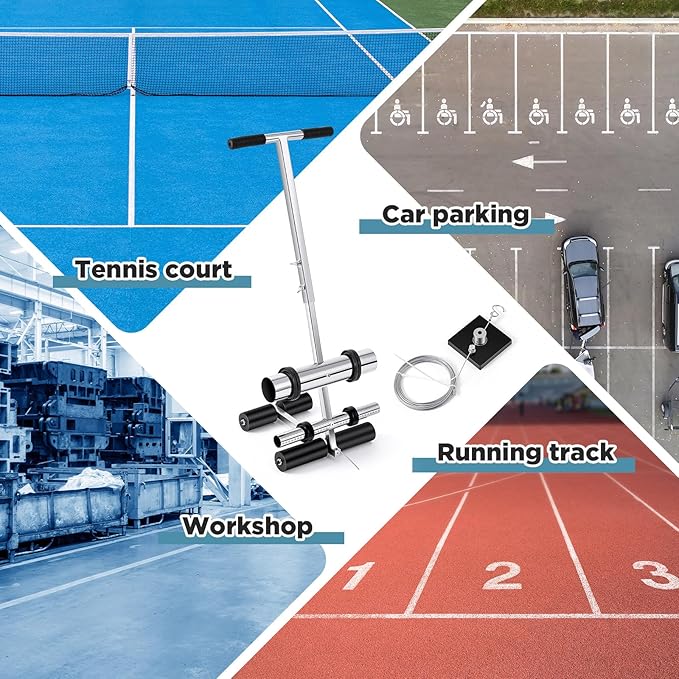 Tellegloww Court Line Tape Machine, line Striping Machine, Hand Push Floor Tape Applicator with Drawing Circle Kit竊냃ubber Roller Tapes Marking Machines for Parking Lot, Basketball Court, Road Warning