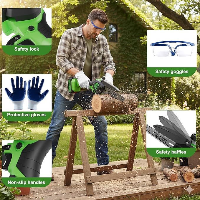 6 Inch Mini Chainsaw Cordless,Auto-Oiler and Tool-Free Adjustment Mini Chain Saw竊?1V 2000 Mah Rechargeable Battery Powered Electric Chainsaw for Tree Trimming Wood Cutting