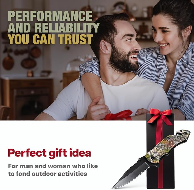 GOOD WORKER Legal Pocket Knife with 2.95??Serrated Blade, Glass Breaker, Seat Belt Cutter - EDC Sharp Folding Knives with Portable Clip - Small Tool for Tactical Camping Survival Hiking - Gifts for Men, Women