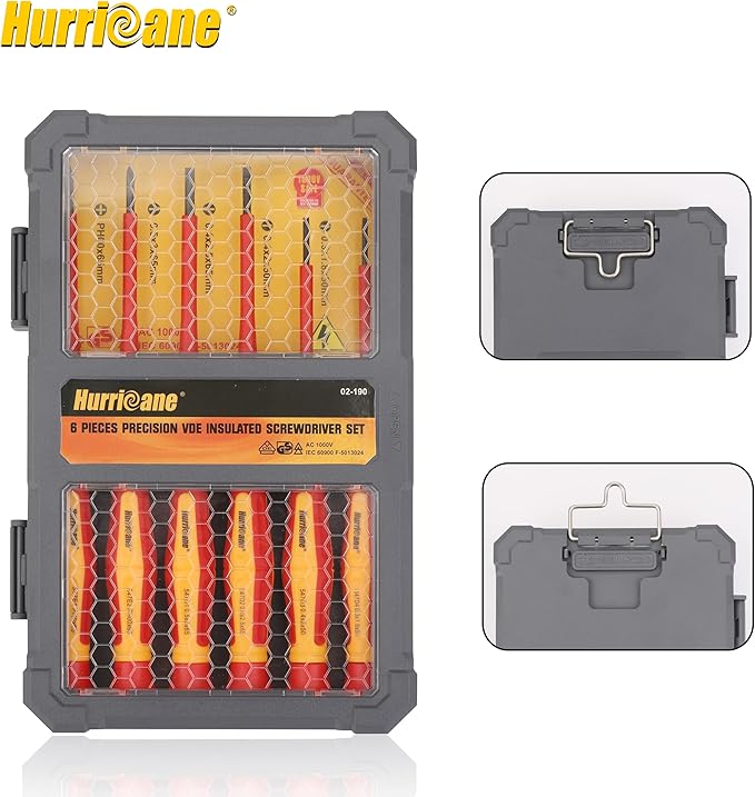 HURRICANE 1000V Insulated Screwdriver Set, 6 Piece Precision Electrician Screwdriver Set with Magnetic Tips for Electrical Repairs (Slotted 1.8/2.0/2.5/3.0mm, Phillips PH00/PH0) with Storage Case