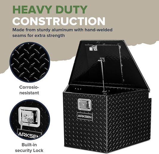 ARKSEN 33 Inch Heavy Duty Diamond Plate Aluminum Trailer Tongue Box Pickup Truck Tool Box Storage Organizer with Weather Resistant Seal, Lock & Keys - Black