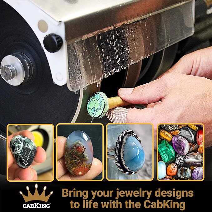 CabKing Cabbing Machine Lapidary Equipment ??8" Jewelry Polishing Machine for Gemstone Grinding & Stone Polishing, Includes Diamond Wheels, LED Lamp, Water System & Complete Lapidary Accessories Kit