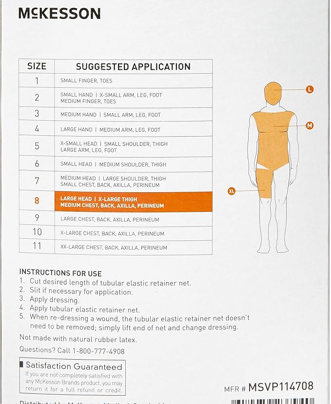 McKesson Tubular Elastic Retainer Net Dressing, Non-Sterile, Head, Thigh, Chest, Size 8, 34 in x 25 yd, 1 Count, 10 Packs, 10 Total