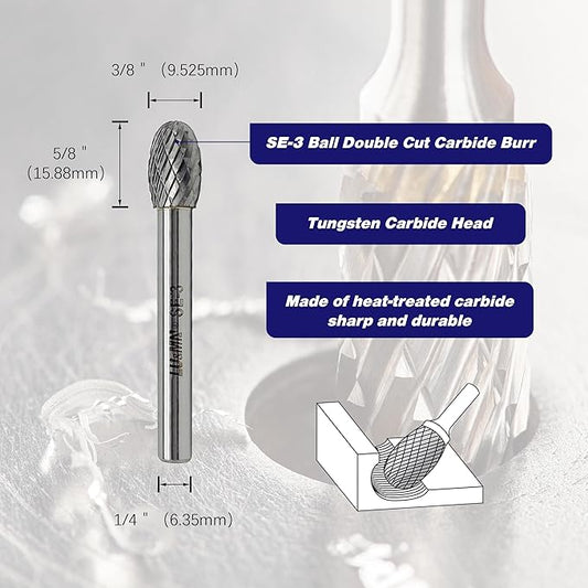 SE-3 Tungsten Carbide Burr Rotary File, Double Cut Oval Burs, 1pc by LU&MN
