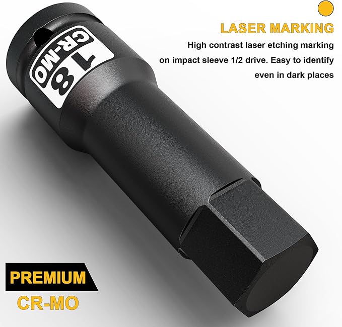 1/2" Drive 18 mm Hex Impact Bit Socket, H18 Allen Bit Socket, Metric, Cr-Mo Steel, Automotive Repair Industrial Maintenance and DIY Enthusiasts Alike