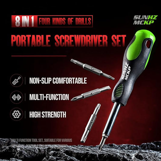 SUNHZMCKP 8 in 1 Screwdriver, Portable multi-purpose screwdriver set竊똇igh-Strength Bits, Phillips, Slotted, Torx竊똕uitable for outdoor and daily repair tools,Practical hand tools