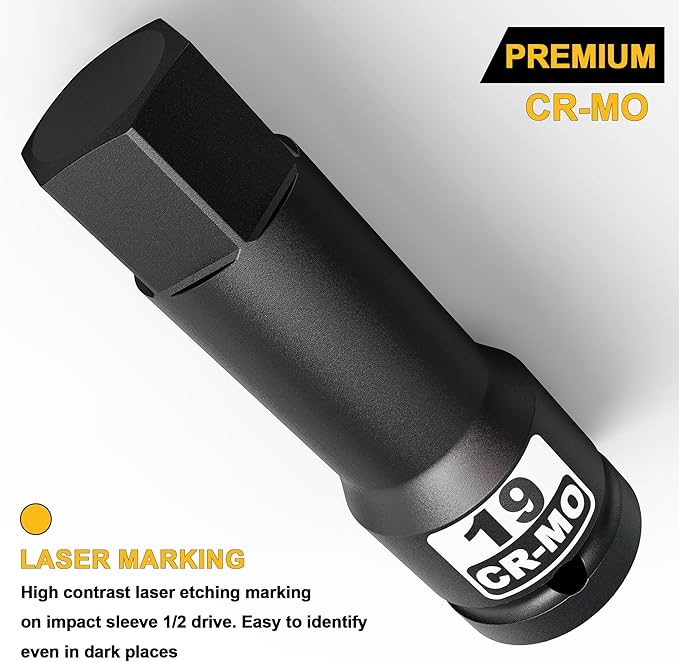 1/2" Drive 19 mm Hex Impact Bit Socket, H19 Allen Bit Socket, Metric, Cr-Mo Steel, Automotive Repair Industrial Maintenance and DIY Enthusiasts Alike