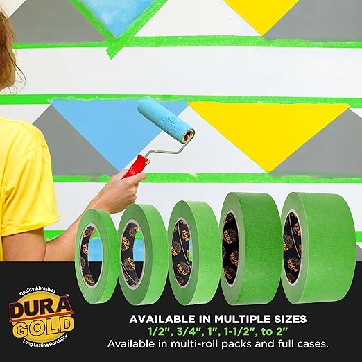 Dura-Gold Green Automotive Masking Tape 3/4 Inch (0.7 Inch x 55 Yards), Case of 48 Rolls - Premium High-Performance, Heat Resistant - Auto Refinish Painting, Car Detailing, Autobody, Painters Tape