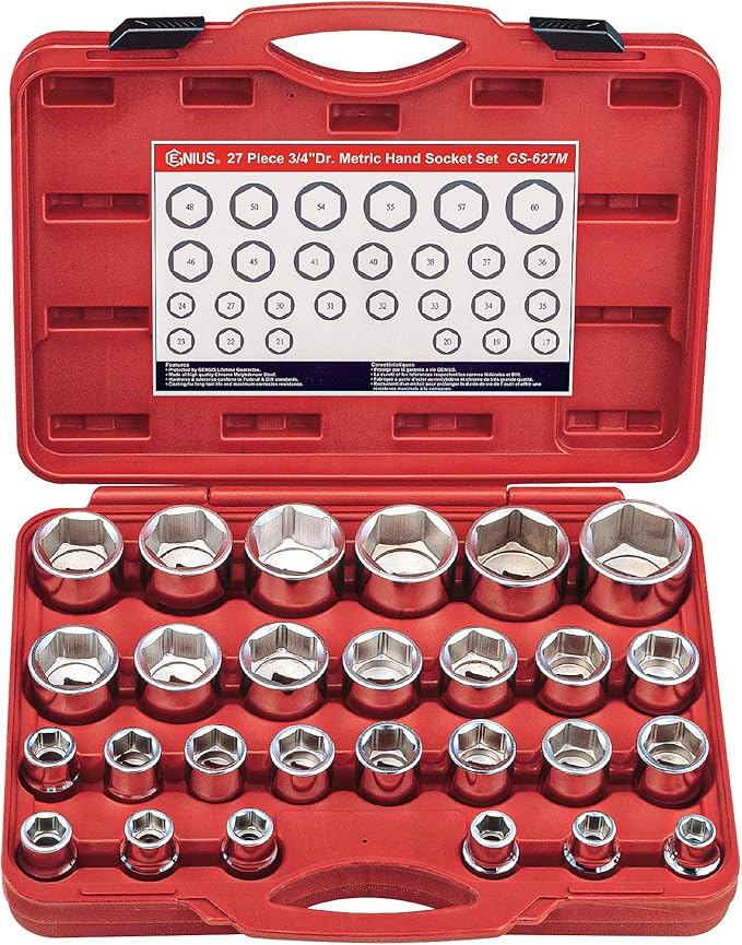 Genius Tools 27 Piece 3/4" Dr. Metric Hand Socket Set GS-627M