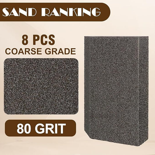 80 Grit Angled Sanding Blocks, Jamiikury Coarse Sponge Sand Block Washable and Reusable, Wet & Dry Sandpaper Block for Wood Metal Drywall and Furniture Paint - Pack of 8